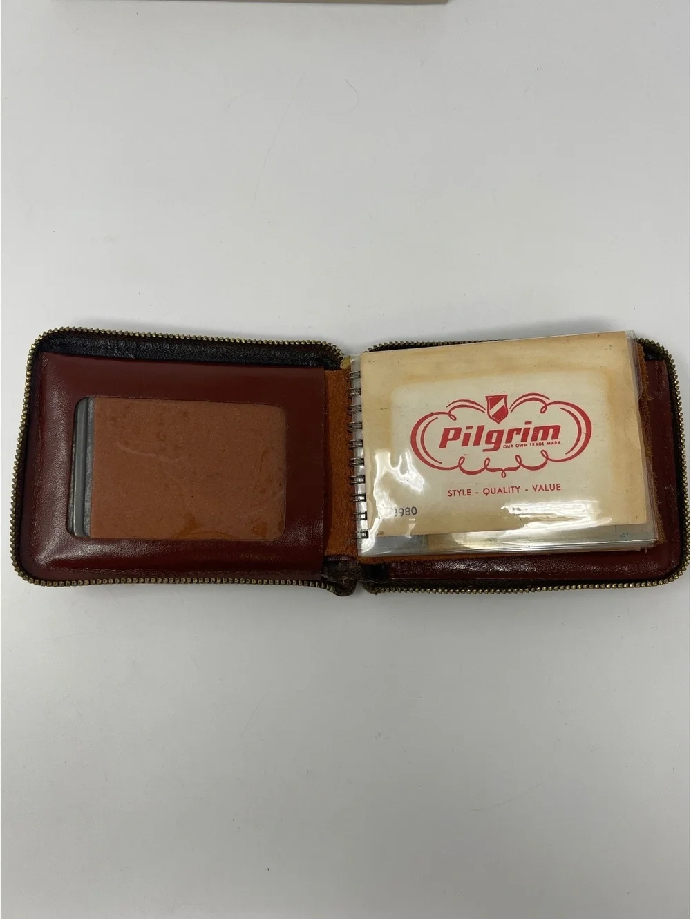 Vintage Pilgrim Amity Brown Leather Zip Wallet & Key Case Set Diamond Quilted